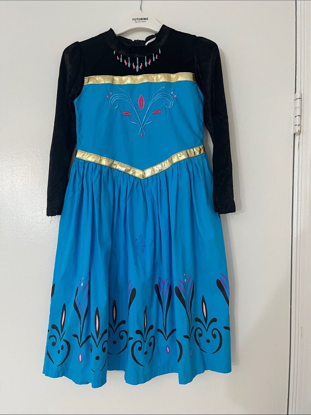 Blue and Black Girl's Princess Costume Dress with Gold Trim
